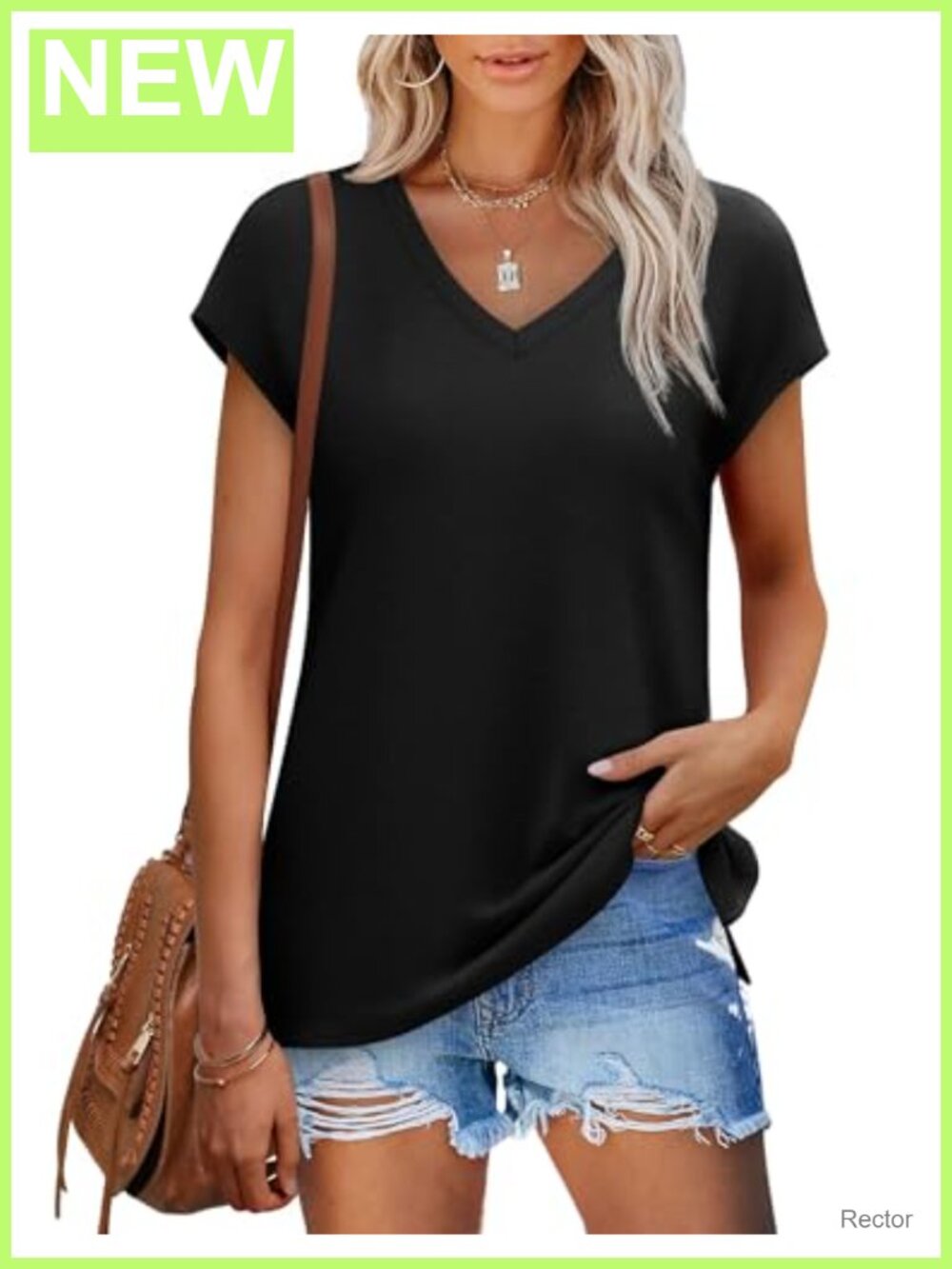 Loose Fit V Neck Cap Sleeve Summer T-Shirt Soft Stretchy Casual Top